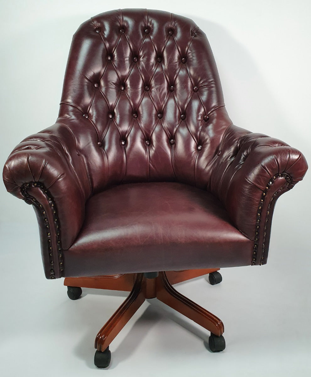 Traditional Genuine Brown Leather Chesterfield Office Chair - K208